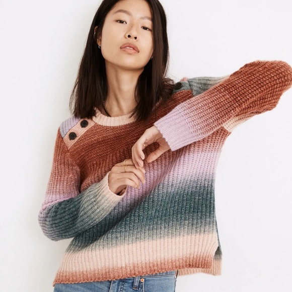Madewell Space-Dyed Button Shoulder Crew Neck Knit Sweater, Multicolored, Small - Picture 1 of 16